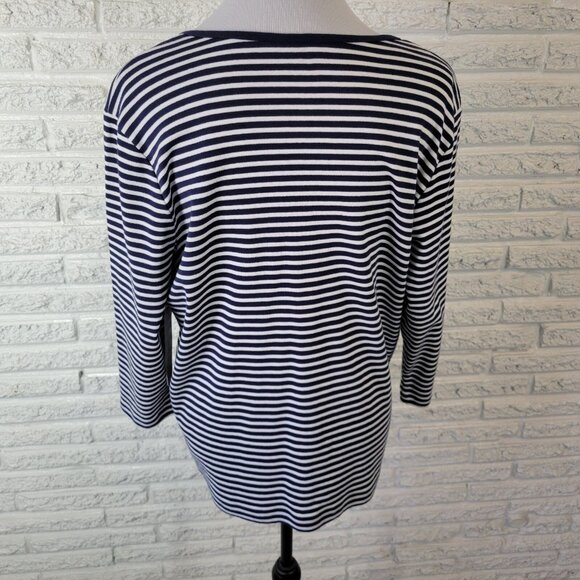 Jones New York Sport Women Top 1X Plus 3/4 Sleeve Blue White Stripe STR37E - Picture 5 of 9